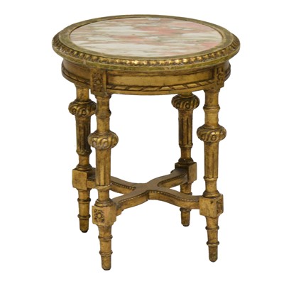 Lot 467 - Giltwood and marble-top side table, together with a modern lamp base