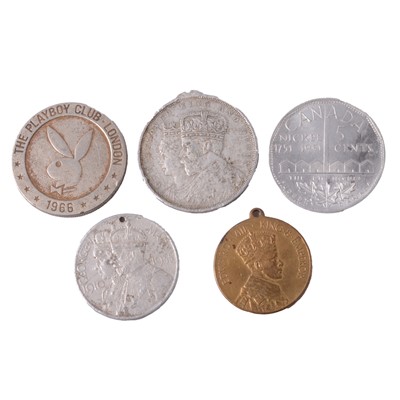 Lot 154 - Collection of tokens, commemorative medals, vintage badges, and old keys.