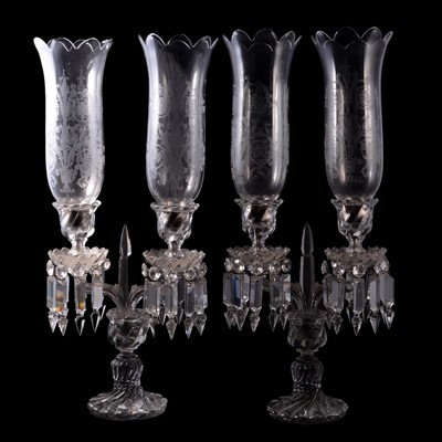 Lot 49 - Pair of Baccarat style two-branch candelabra