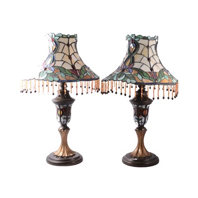 Lot 150 - Pair of Tiffany style table lamps