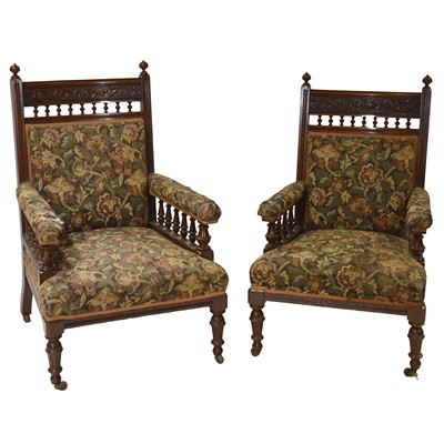 Lot 409 - Pair of Victorian oak armchairs