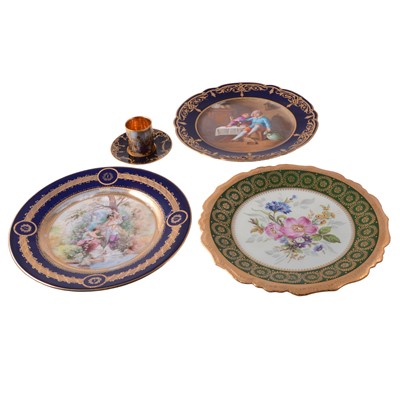 Lot 13 - Royal Vienna coffee can and saucer, cabinet plate, and two French cabinet plates