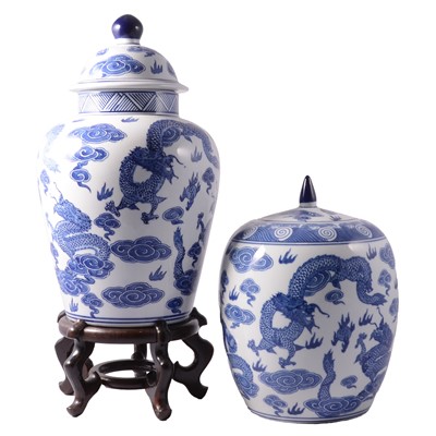 Lot 25 - Four large modern Chinese blue and white covered vases