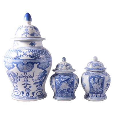 Lot 19 - Ten modern Chinese blue and white jars and covers
