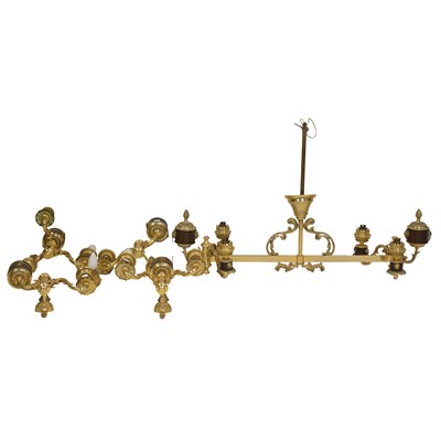 Lot 145 - Suite of brass French Empire style ceiling and wall lights