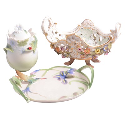 Lot 19 - Meissen floral-encrusted basket, and two Franz Porcelain items