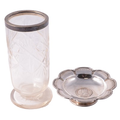 Lot 201 - Silver bowl, Mappin & Webb Ltd, Birmingham 1936, and silver-rimmed celery vase.