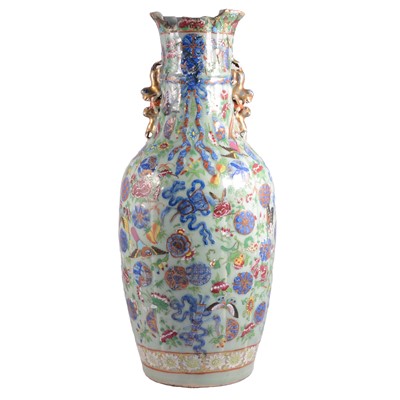 Lot 71 - Large Chinese polychrome vase, celadon ground