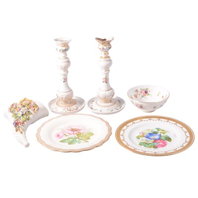 Lot 23 - Pair of French porcelain table candlesticks and other decorative ceramics