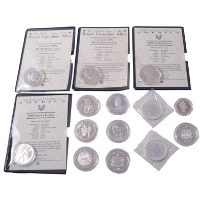 Lot 167 - Collection of silver proof and silver coins, and silver replica token.