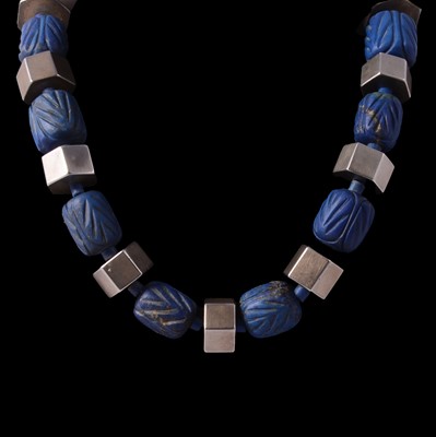 Lot 463A - Julia Beusch - a modernist silver and lapis lazuli necklace.