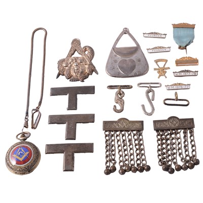 Lot 536 - A Masonic pocket watch, pendant, bars, cufflinks, and other items.