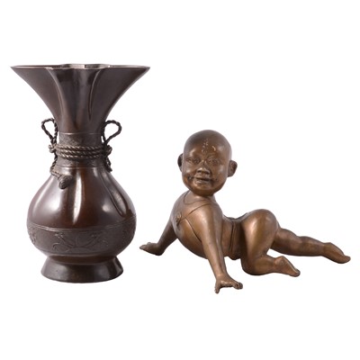 Lot 129 - A Kuman Thong bronze model and a 21cm bronze vase.