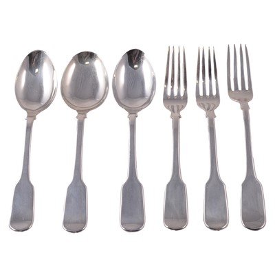 Lot 317 - Three large Peruvian white metal serving spoons and fork sets