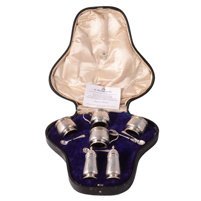 Lot 303 - A six-piece silver condiments set, Mappin & Webb, Birmingham 1918 and 1919