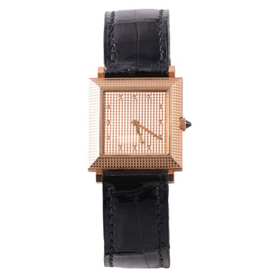Lot 426 - Boucheron - a Carrée 'Clous de Paris' 18 carat yellow gold unisex wristwatch.