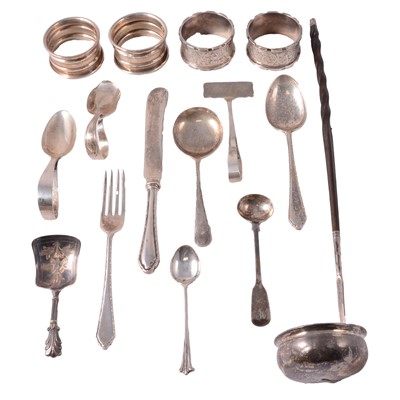 Lot 225 - William IV silver caddy spoon, George Unite, Birmingham 1837, and other silver items.