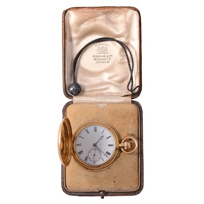 Lot 366 - An 18 carat yellow gold full hunter pocket watch.
