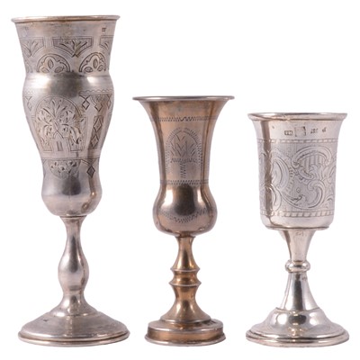 Lot 311 - Two Russian silver Kiddush cups, another similar with London hallmark.