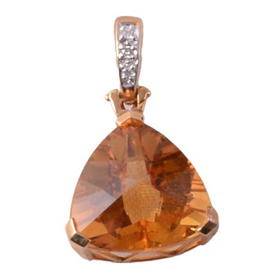 Lot 249 - A citrine and diamond pendant, and two yellow metal chains.