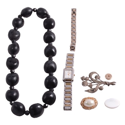 Lot 555 - A collection of costume jewellery, wristwatches, and coins.