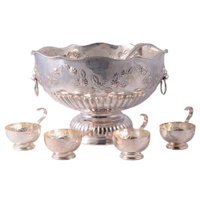 Lot 134 - Electroplated punch bowl, cups and ladle