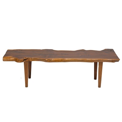 Lot 75 - English yew-wood plank-top coffee table, Reynolds of Ludlow