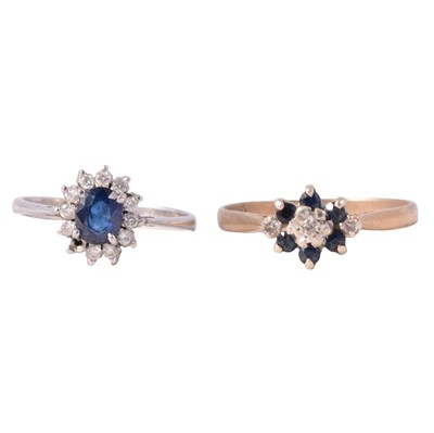 Lot 13 - Two sapphire and diamond cluster rings.