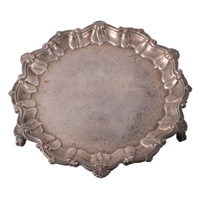 Lot 281 - George II style silver waiter, Josiah Williams & Co.