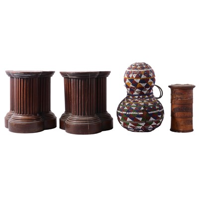 Lot 152 - Pair of 19th century mahogany cluster-column plinths, a spice tower, and a gourd