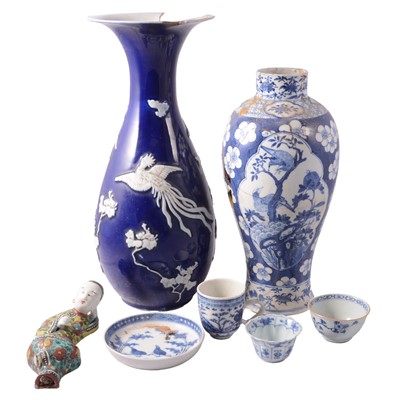 Lot 97 - Collection of Chinese porcelain vases, teaware, and carved hardwood stands