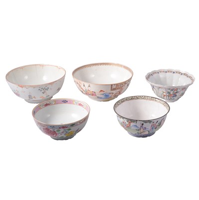 Lot 46 - Four Chinese porcelain bowls, and a Chinese enamelled bowl