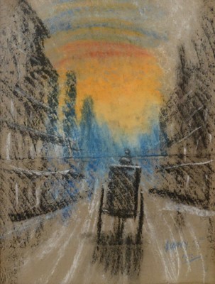 Lot 345 - Follower of Jan Toorop, Street scene with a trap