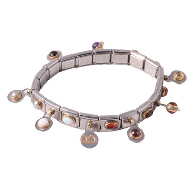 Lot 472 - A Nomination expanding steel bracelet with a gemstone on every link.