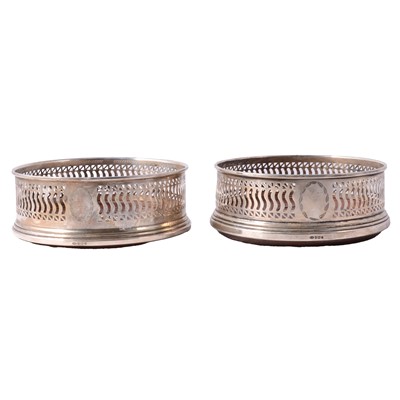 Lot 312 - Pair of silver bottle coasters, W I Broadway & Co, Birmingham 1995
