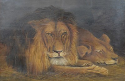 Lot 381 - James Reeves after Sir Edwin Landseer, Lions at rest