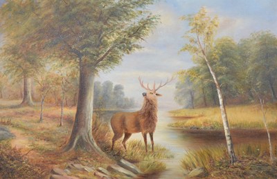 Lot 382 - James Reeves, Stag by a river