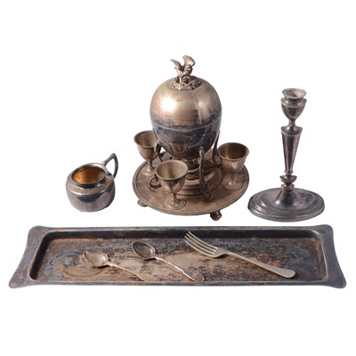 Lot 140 - Silver-plated egg coddler and other silver-plate