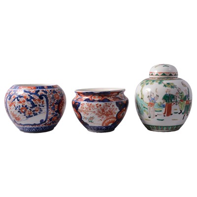 Lot 94 - Chinese porcelain ginger jar and cover, and two Imari ware bowls