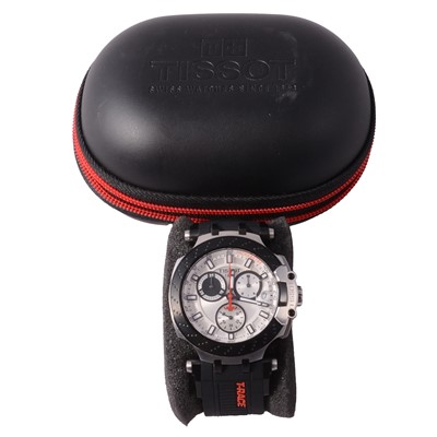 Lot 404 - Tissot - a gentleman's T-Race black and grey stainless steel quartz wristwatch.