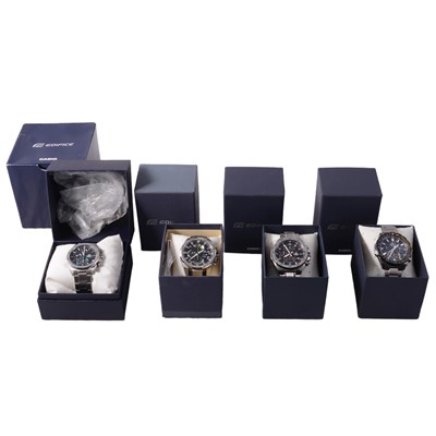 Lot 407 - Casio - four gentlemen's Edifice stainless steel solar / quartz wristwatches.
