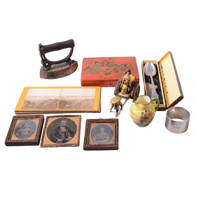 Lot 168 - Small group of collectables - boxes, Ambrotypes, silver napkin ring, toy figures, etc