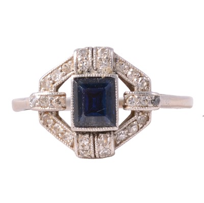 Lot 9 - An Art Deco sapphire and diamond ring.