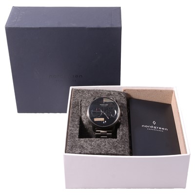 Lot 412 - Nordgreen - a gentleman's Pioneer gun metal steel quartz bracelet wristwatch.