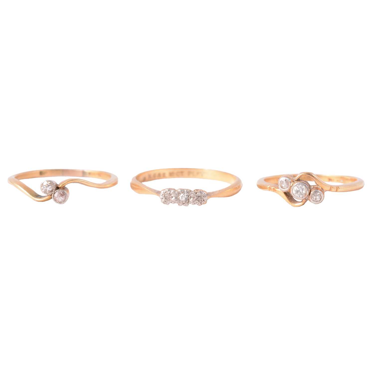 Lot 77 - Three vintage rings set with small diamonds.