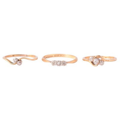 Lot 77 - Three vintage rings set with small diamonds.