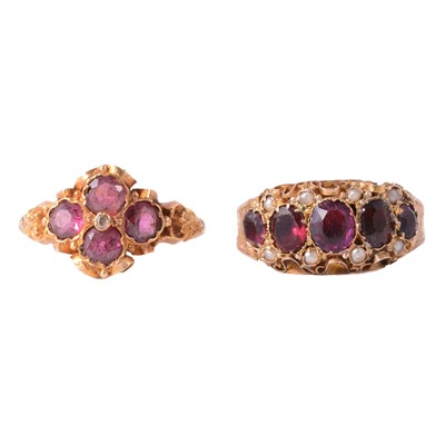 Lot 47 - Two antique garnet dress rings.