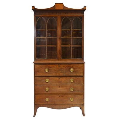 Lot 438 - George III mahogany bookcase secretaire