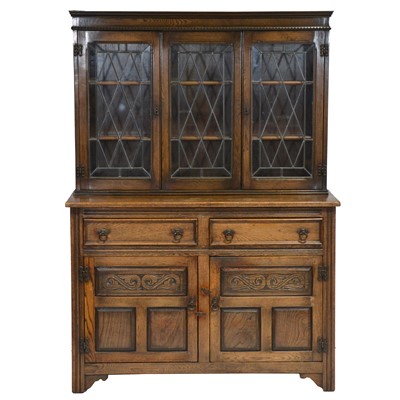 Lot 418 - Reproduction oak sideboard, leaded glazed doors