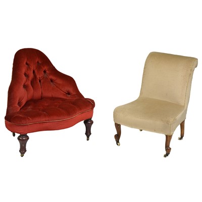 Lot 445 - Victorian walnut nursing chair, and a stained-wood corner chair